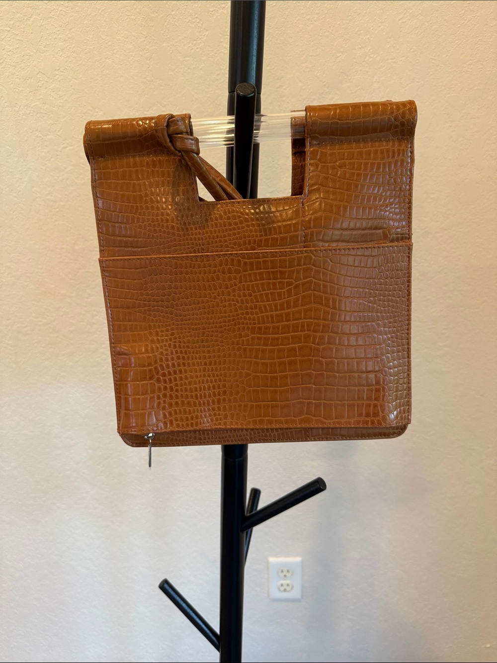 BEIS Cognac Croc-Embossed Leather Crossbody Bag